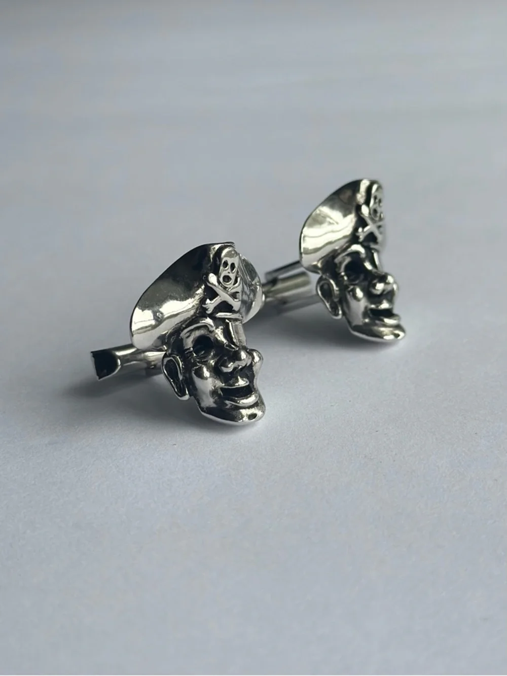 Swank Pirate Skull Silver Cufflinks - Men Accessories